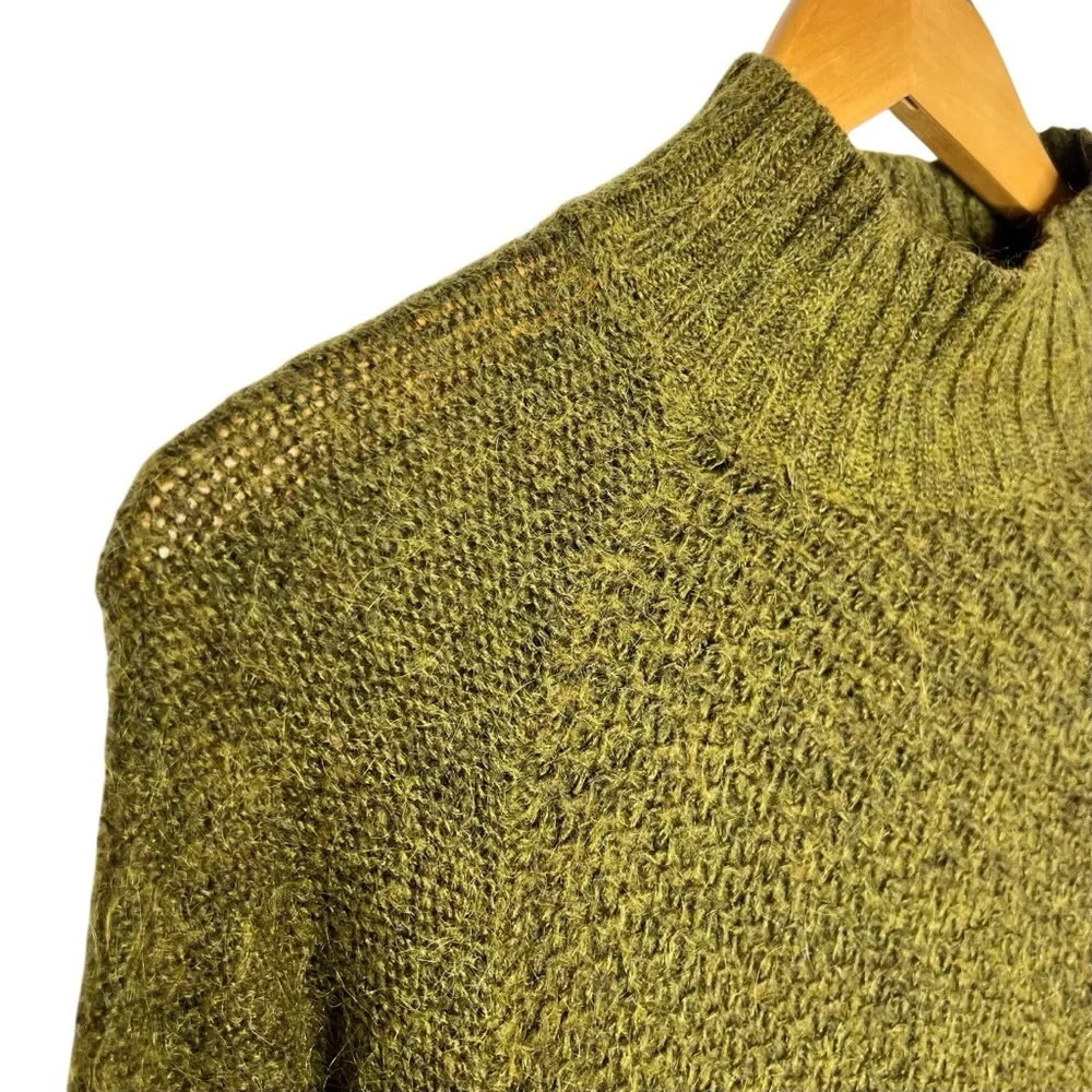 H&M Mohair Blend Olive Green Turtleneck Long Sleeve Knit Sweater Size S - Picture 2 of 3
